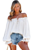 White Frilled Off The Shoulder Striped Blouse