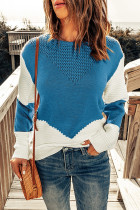 Sky Blue Two-Tone Chevron Pullover Sweater