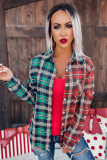 Green Plaid Color Block Buttoned Long Sleeve Shirt
