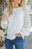 White Lace Sleeve Raglan Ribbed Top
