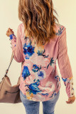 Pink Floral Lace Patchwork Knitted Long Sleeve Top