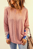 Pink Floral Lace Patchwork Knitted Long Sleeve Top