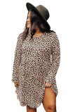 Plus Size Leopard Long Sleeve Midi Dress