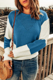 Sky Blue Two-Tone Chevron Pullover Sweater