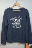 Staying Alive For Coffee Halloween Print O-neck Long Sleeve Sweatshirts Women UNISHE Wholesale