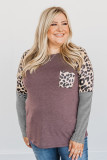 Brown Plus Size Leopard Pocket Top