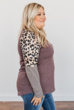 Brown Plus Size Leopard Pocket Top