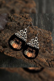 Leopard Splicing Pumpkin Print PU Earrings MOQ 5pcs