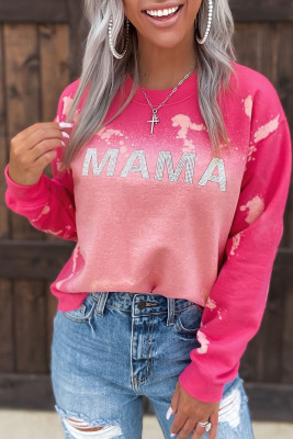 Pink Mama Rhinestone Letter Graphic Tie Dye Pullover