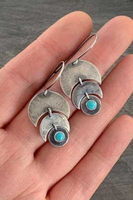 Metal Moon Shape Turquoise Earrings MOQ 5PCS