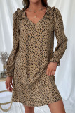 V Neck Leopard Ruffle Mini Dress
