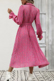 Button Down Pleated Ruffles Waistband Floral Midi Dress