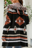 Aztec Tassel Hooded Front Open Cardigan