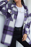 Geometric Plaid Pocketed Buttons Jackets