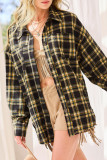 Rhinestone and Tassel At Back Yellow Plaid Open Button Jackets