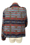Aztec Print Lapel Pockets Short Jacket Coat
