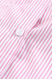 Pink Smocked Cuffed Striped Boyfriend Shirt with Pocket