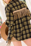Rhinestone and Tassel At Back Yellow Plaid Open Button Jackets