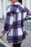 Geometric Plaid Pocketed Buttons Jackets