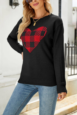 Valentine's Day Heart Plaid Knitting Pullover Sweater 