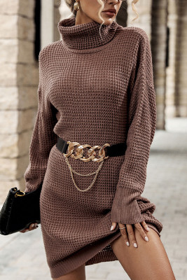 Latte Turtle Neck Texture Knit Sweater Dress