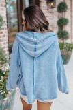 Sky Blue Solid Color Oversized Zip Up Hoodie with Pockets