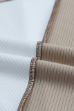 White Irregular Color Block Seaming Trim Rib Knit Top