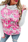 Pink Plus Size Floral Raglan Sleeve Patchwork Hoodie