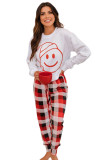 White Christmas Smile Face Print Top and Plaid Pants Lounge Set