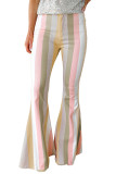 Multicolor Color Block Striped High Waist Flare Pants