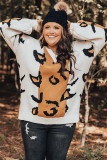 Orange Leopard Print Colorblock Drop Shoulder Plus Size Sweater