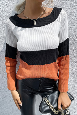 Round Neck Color Block Pullover Sweaters