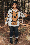 Orange Leopard Print Colorblock Drop Shoulder Plus Size Sweater