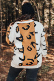 Orange Leopard Print Colorblock Drop Shoulder Plus Size Sweater