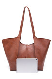 Solid Color Large Capacity Leather Tote Bag MOQ 3PCS