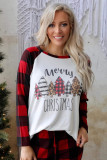 Red Plaid Merry Christmas Graphic Loungewear Set