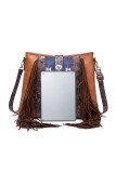 Brown PU Splicing Aztec Knit Tassel Crossbody Bag MOQ 3pcs