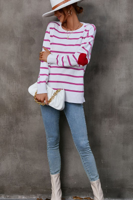 Striped Elbow Heart Knit Pullover Sweaters