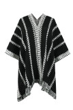 Colorblock Tassle Knitting Cape Kimono 