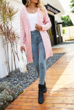 Cable Knit Front Open Long Hooded Cardigan 