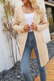 Cable Knit Front Open Long Hooded Cardigan 