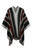 Colorblock Tassle Knitting Cape Kimono 