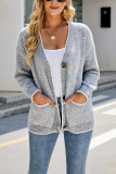 Vintage Button Pockets Front Open Cardigan 