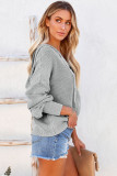 Gray Henley V Neck Hooded Sweater