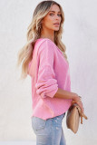 Pink Henley V Neck Hooded Sweater