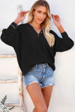 Black Henley V Neck Hooded Sweater