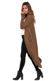 Brown Cable Knit Open Front Long Cardigan
