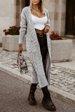 Gray Cable Knit Open Front Long Cardigan