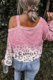 Pink Leopard Patchwork One Shoulder Long Sleeve Top