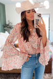 Pink Tiered Ruffled Bell Sleeve Floral Bodysuit